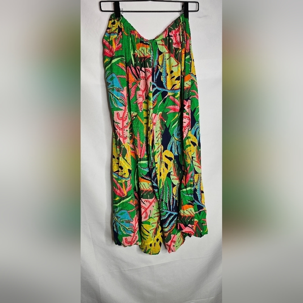 Olivaceous Floral Multicolored Elastic Waistband Tropical Wide Leg Pants. Sz M - Picture 3 of 7